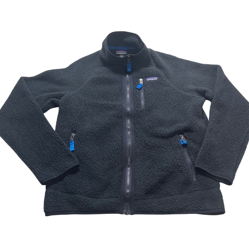 Patagonia Mens Retro Pile Fleece Jacket Navy Blue Full Zip Shearling Medium